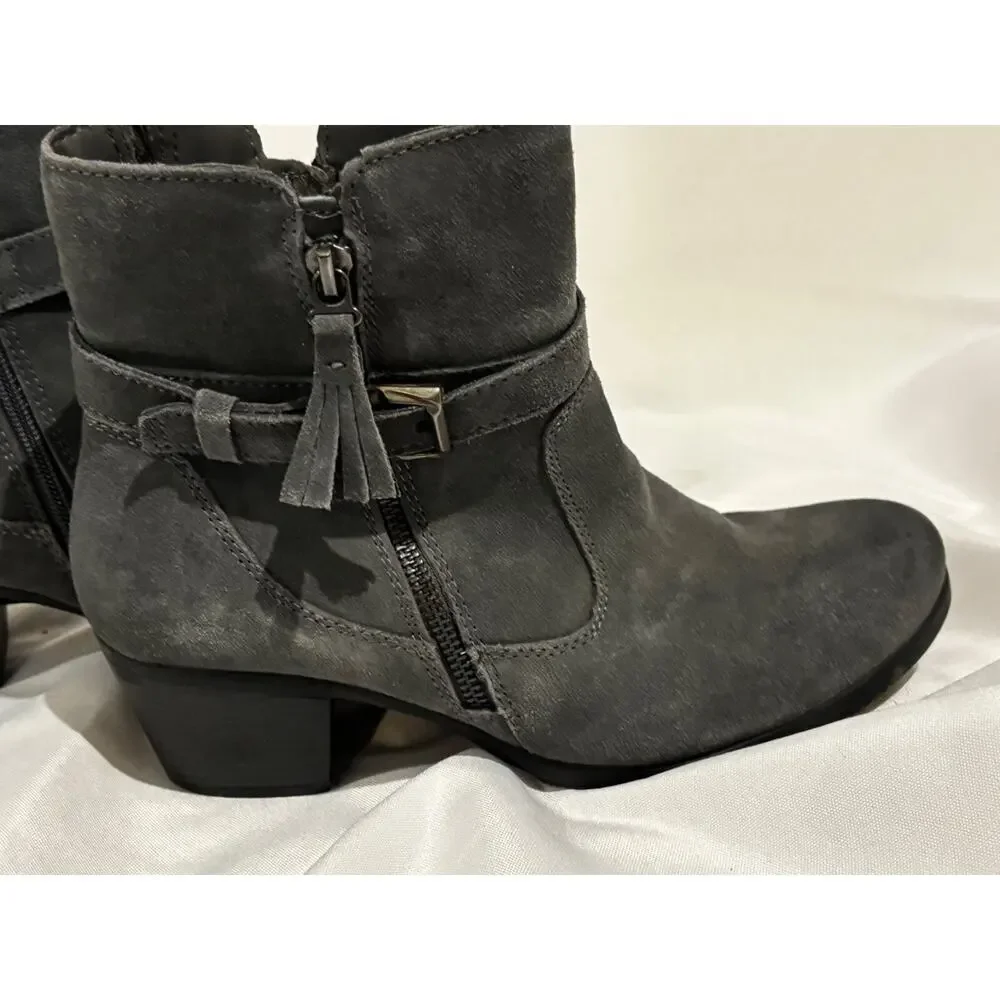 Earth Origins Suede Ankle Boots, Grey buckles tassel Women Sz 10 Tori Moto‎ chic